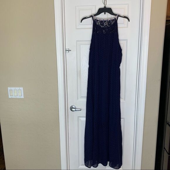 Daniel Rainn Women's Maxi Dress Size Extra Large Lace Yoke Solid Blue Lined - Picture 5 of 14